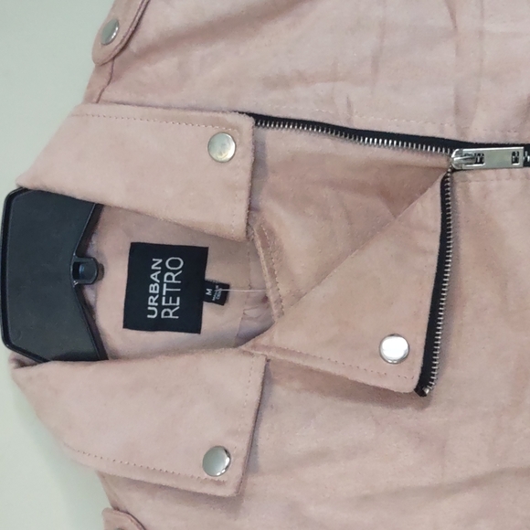 Urban Retro Juniors' Faux Suede Zip Moto Jacket Mauve Medium - Picture 6 of 10